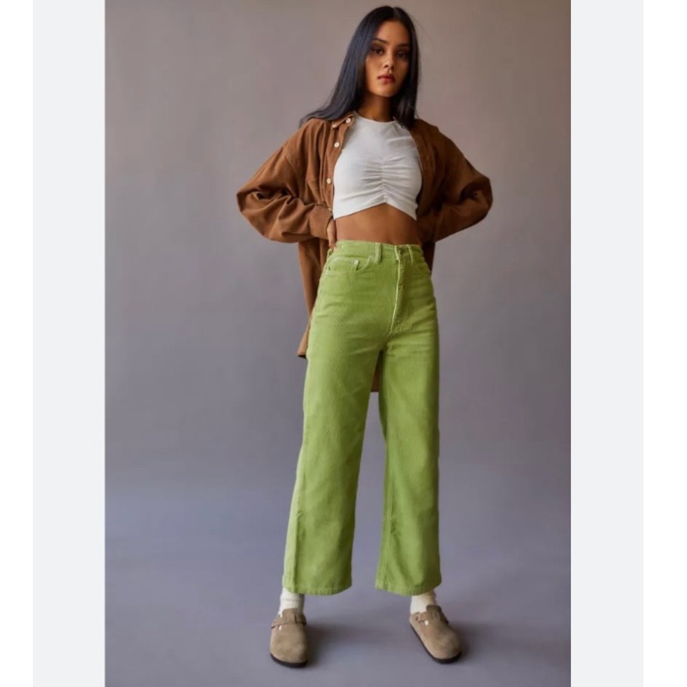 BDG Wide Leg Corduroy Pants in Lime Green